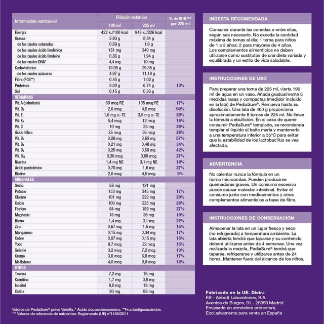 Detalle 1 de PediaSure Vainilla 🍦 Complemento Nutricional para Niños 400g