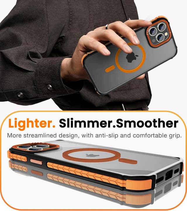 Detalle 2 de DEERLAMN Strong Magnetic Case for iPhone 15 Pro Max (6.7-inch) with MagSafe Compatibility, Frosted Orange