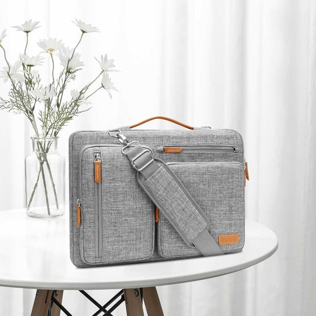 Detalle de MOSISO 360 Schütz Laptoptasche 16 Zoll (15–15,6 Zoll) Umhängetasche mit 4 Reißverschlusstaschen – grau