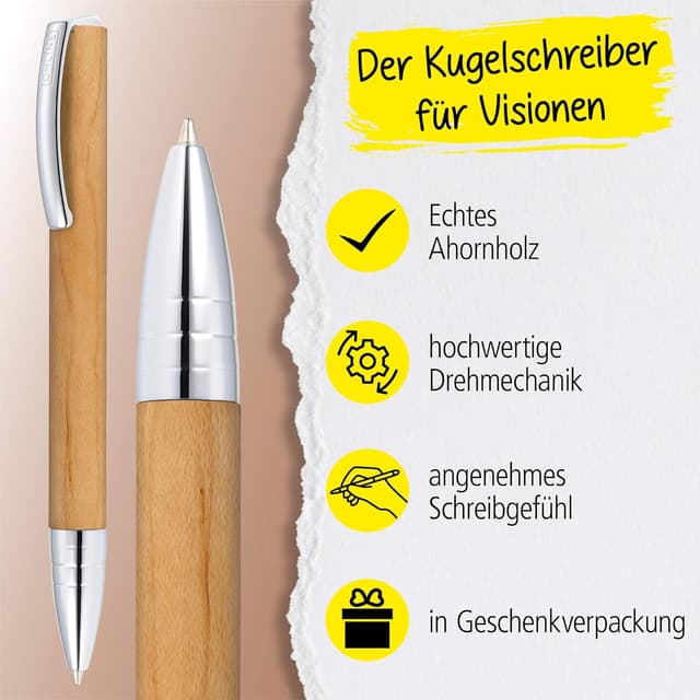 Detalle de ONLINE Kugelschreiber Vision Nature Maple I Drehkugelschreiber aus Holz & Metall in Geschenkbox, Mine G2, Strichstärke M (schwarz)