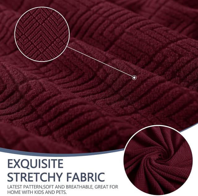 Detalle de Ystyle housse de canapé extensible universelle 4 places bordeaux avec accoudoirs