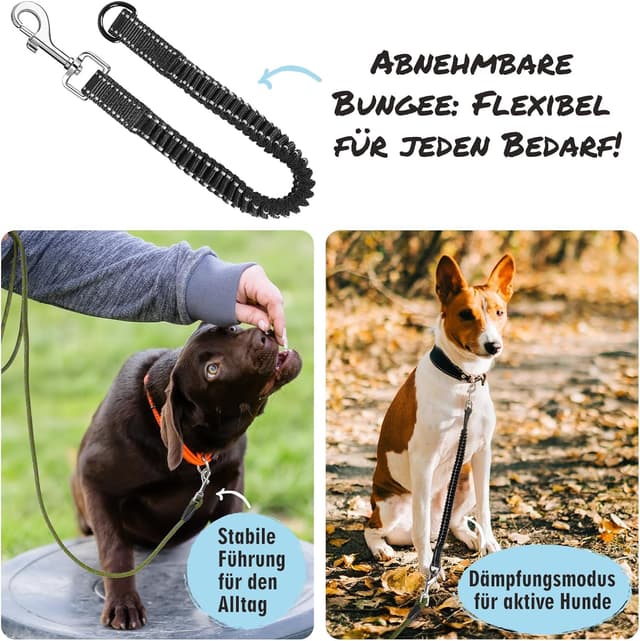 Detalle 2 de Aystkniet Schleppleine 10 m für Hunde – elastische Kordel, gepolsterter Griff & abschließbarer Haken
