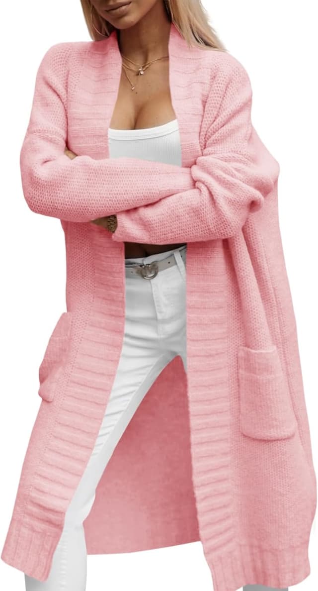 Thumbnail 6 de Imily Bela Damen Strickjacke Lang mit Taschen, Grobstrick Cardigan (offene Front)