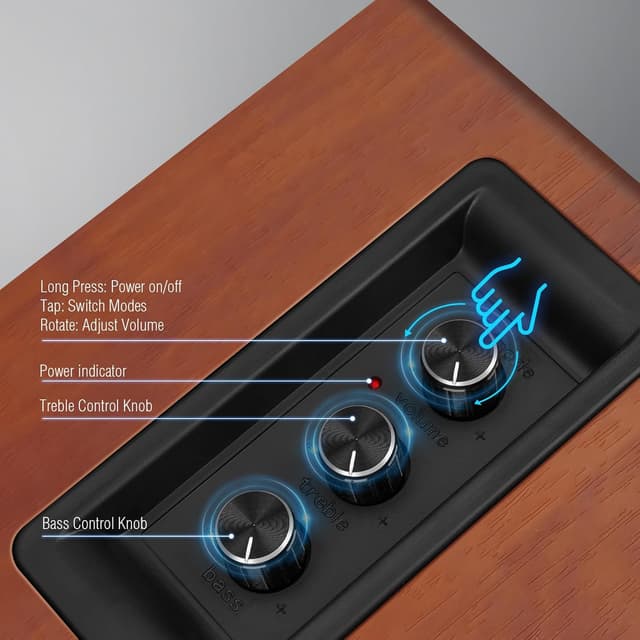 Detalle de ZQMMSPK Active Bookshelf Speakers (60W) with Bluetooth 5.3, USB-C and 3-inch carbon fibre woofer – Brown stereo set