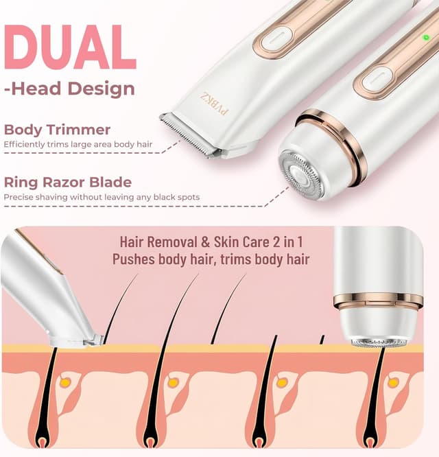 Detalle de Women’s Bikini Trimmer (2-in-1) — Painless Electric Razor with Dual Heads, IPX7 Waterproof & Rechargeable