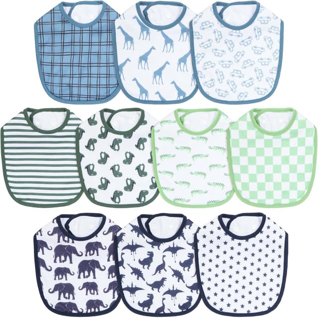 Detalle de Hakochia Waterproof Baby Bibs (4-Layer Cotton) with Adjustable Snaps, 10-Pack for 0–12 Months