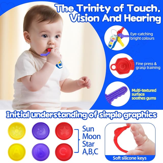 Detalle de Beißring Baby Autoschlüssel Spielzeug mit Licht & Musik – sensorisches Kautraining für Zahnung