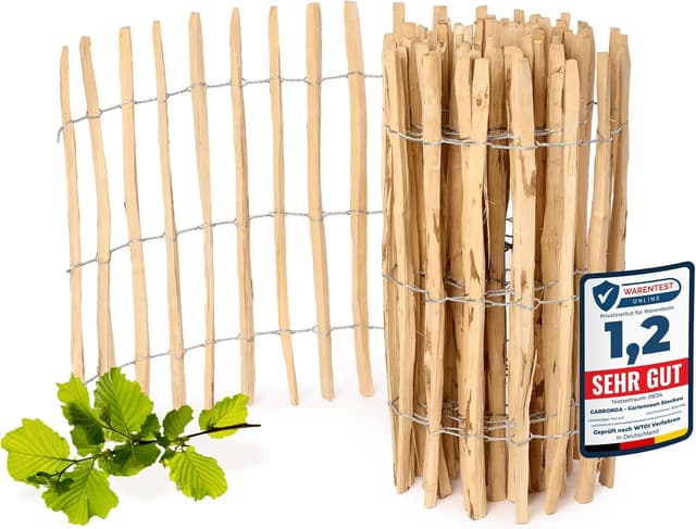 Detalle de Garronda Gartenzaun zum Stecken aus Haselnüsseholz (Lattenabstand: 7–8 cm), 80 x 500 cm – für Beeteinfassung & Grundstücksabgrenzung