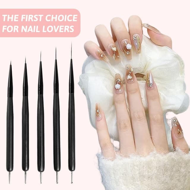 Detalle de flintronic Kit de pinceaux Nail Art 2 en 1 (lot de 5) : liner ultra fin et pointillage pour ongles