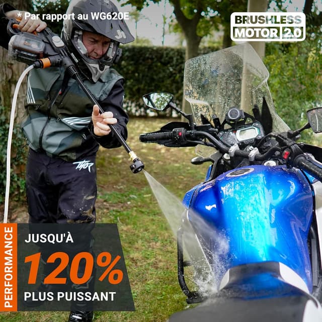 Detalle de WORX Hydroshot WG633E – nettoyeur haute pression sans fil 20V Brushless, mobile et prêt à l’emploi