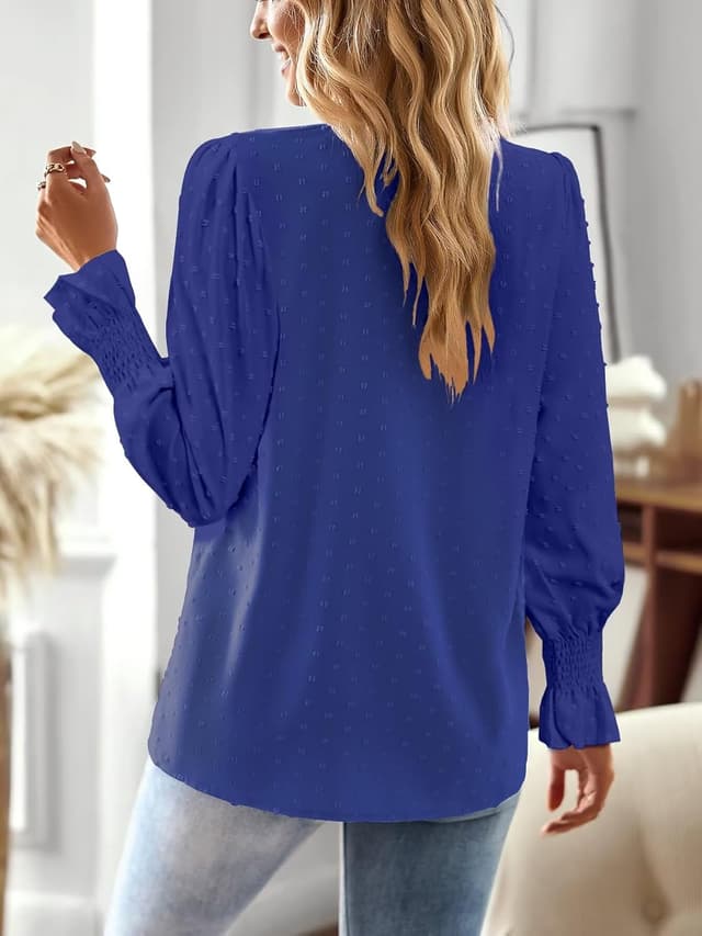 Detalle de TUUHAW Damen Langarmshirt mit V-Ausschnitt, Häkelspitze und weitem Schnitt (Boho-Style)