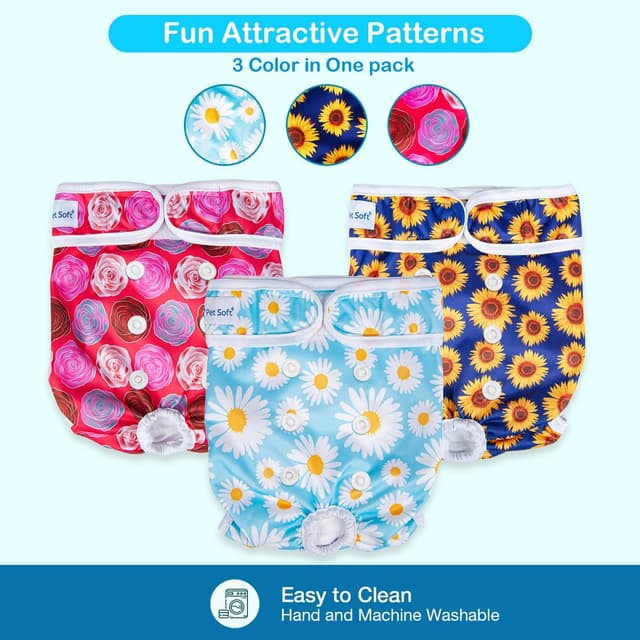 Detalle 2 de Pet Soft Washable Dog Nappies for Female Dogs (3 Pack) – Reusable Period Pants with Absorbent Pads