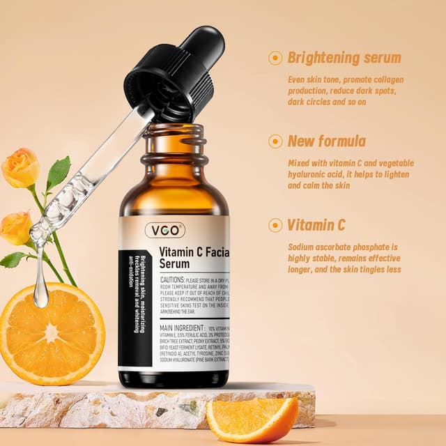 Detalle de VGO Vitamin C Serum for Face (Hyaluronic Acid + Vitamin E) — Anti-Aging Hydration for All Skin Types