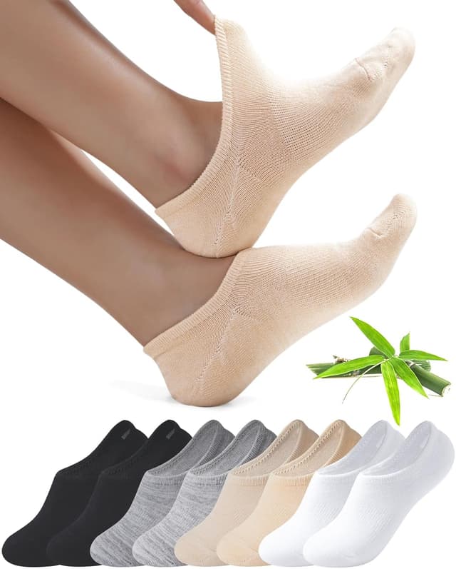 Detalle de Toes Home Sneaker-Socken als No-Show-Füsslinge im 8er-Set (Bambus, rutschfest, Unisex)