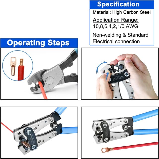 Detalle de Brileine Battery Cable Crimping Tool Kit 6–50 mm²