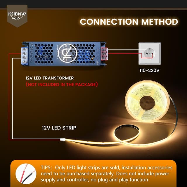 Detalle de KSIBNW 12V COB LED Strip 10m (2x5m) Cool White 6000K, CRI90+ dotless tape strip (No power supply)
