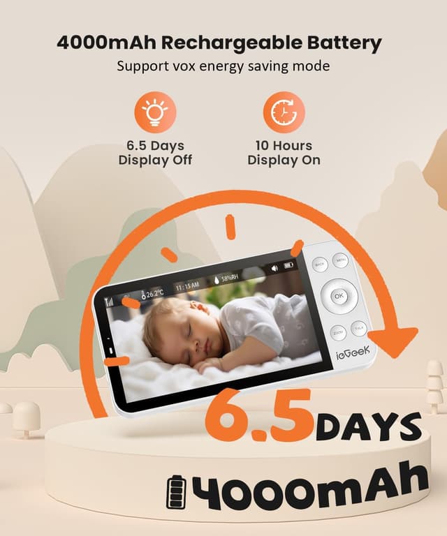 Detalle 2 de ieGeek 4MP WiFi Baby Monitor with 5.5" screen 👶🏻