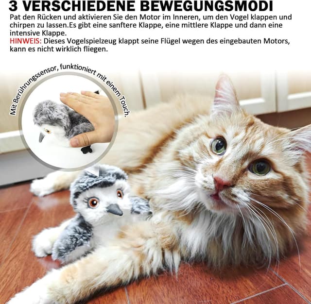 Detalle de Nepfaivy interaktives Katzenspielzeug Vogel – automatisch mit Berührungssensor, Katzenminze & USB-Akku