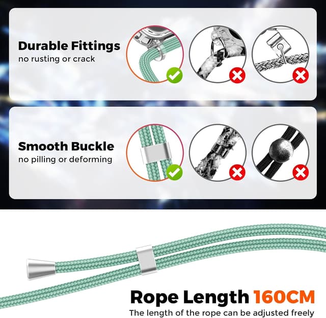 Detalle de Coque avec cordon OLEPHY pour iPhone 15 Pro Max 6,7" (tour de cou ajustable, anti-chocs/anti-rayures) – Vert matcha