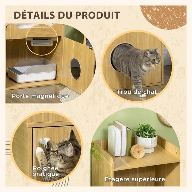 Detalle 1 de PawHut Maison de toilette chat 60 x 45