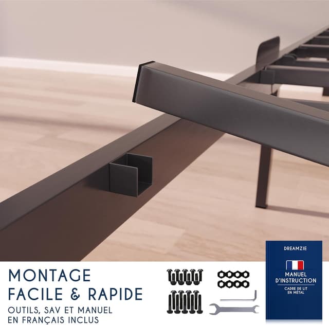 Detalle 2 de Dreamzie Cadre de lit 120x200 cm avec sommier et pieds – 25 cm de hauteur, rangement intégré