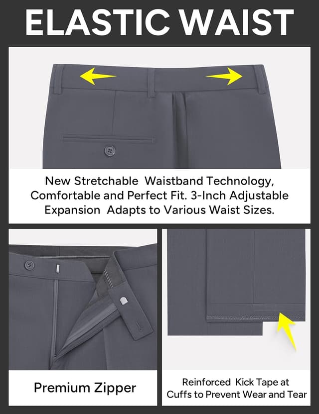 Detalle de RainbowDate Men’s Stretch Suit Slim Fit 3-Piece (Jacket, Vest, Pants) with Adjustable Waist