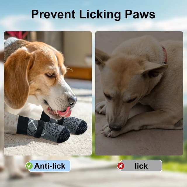 Detalle de BEAUTYZOO Hundesocken Anti Rutsch im 6er-Set (doppelseitig, mit Klettverschluss) – für Innenbereich, Pfotenschutz