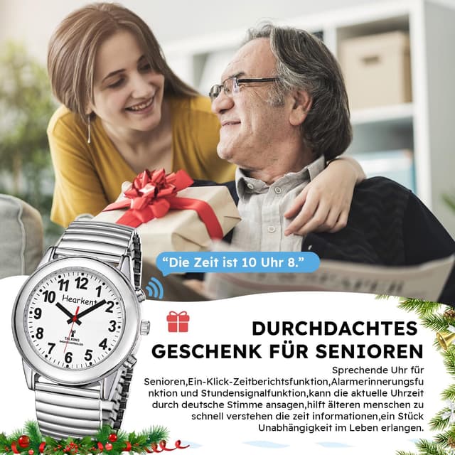 Detalle de Hearkent sprechende Uhr mit deutscher Sprachausgabe – DCF-Atomzeit für Senioren