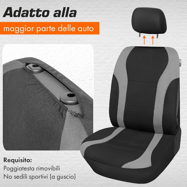 Detalle de Upgrade4cars coprisedili auto anteriori universali nero/grigio (set 9 pezzi per guidatore e passeggero)