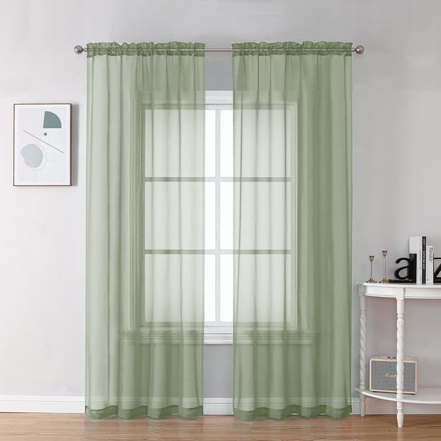 Detalle de OVZME 84" Sage Green Sheer Curtains
