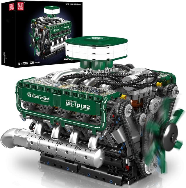 Detalle de Mould King 10182 Technik V8 Twin‑Turbo Motor – Klemmbaustein-Funktionsmodell (2250 Teile)