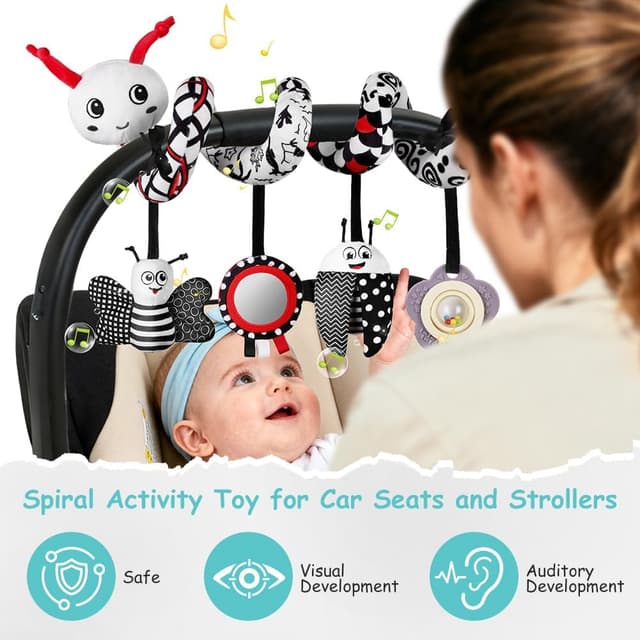 Detalle de Vicloon Activity-Spirale Spielzeug (Käfer) für Kinderbett, Wiege & Babyschale – Reise-Aktivität ab 0+ Monaten