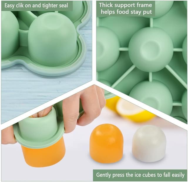 Detalle de Boîte de conservation Aolso en silicone pour congélateur, 12 compartiments avec couvercle hermétique (vert)