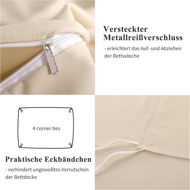 Detalle 2 de Aisbo Bettwäsche 135x200 4-teilig Khaki aus Mikrofaser (mit Reißverschluss, ÖKO-TEX)
