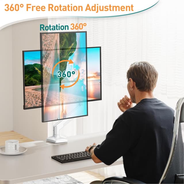 Thumbnail 6 de ELIVED EV004W Monitorhalterung für 13–32" (bis 9 kg) mit Gasfeder, VESA 75/100 und 3D-Bewegung – weiß