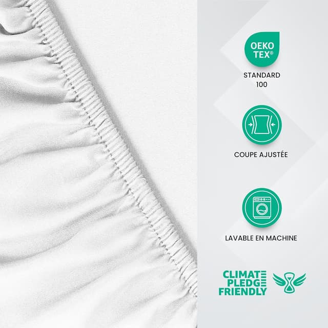 Detalle de Utopia Bedding Drap-housse blanc 100 x 200 cm en microfibre brossée avec poches 35 cm