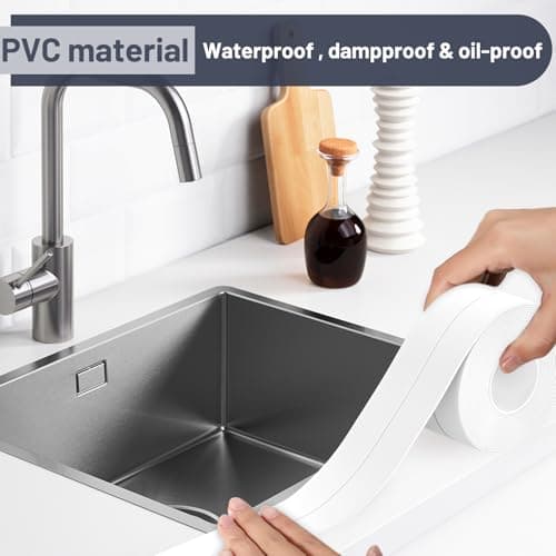 Detalle 2 de 3 rollos de cinta de sellado impermeable Mokani (blanca) autoadhesiva para baño y cocina, 3,8 cm x 3,2 m