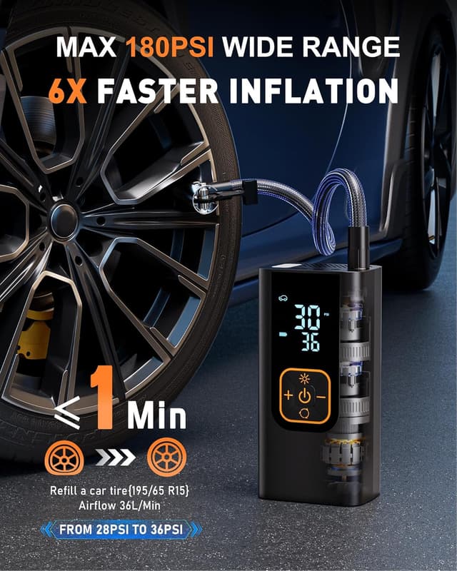 Detalle 2 de QKMPOM 180PSI Tire Inflator Portable Air Compressor
