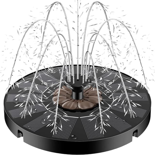 Detalle de Yzert Solar Fountain Coffee Flower – Solar-powered bird bath fountain pump with 7-in-1 nozzles