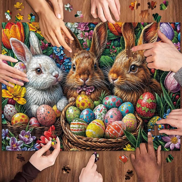 Detalle de MOJIGE 1000-Piece Adult Jigsaw Puzzle (Easter Bunny Theme) – Challenging 70 cm x 50 cm