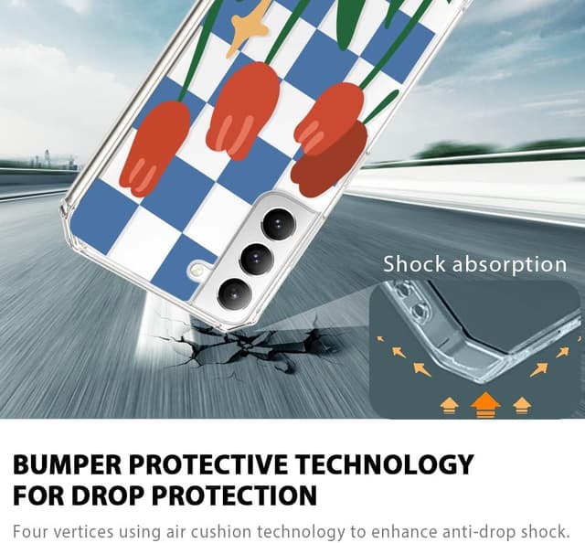 Detalle 2 de CAROKI Clear Case for Samsung Galaxy S22 5G – shockproof transparent TPU bumper cover with tulip pattern