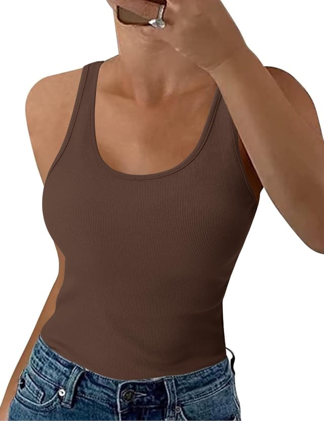 Detalle de Aottori Damen Tank Top Slim Fit – geripptes Basic aus Baumwolle mit Rundhalsausschnitt