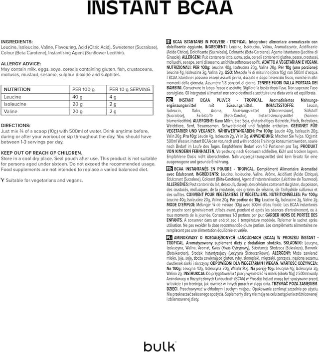 Thumbnail 1 de Bulk BCAA Instantáneos Tropical 500 g 🌴