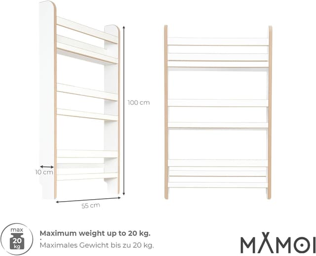 Detalle de MAMOI libreria Montessori per bambini in pannello a base di legno, cassetta porta libri e mensola da parete
