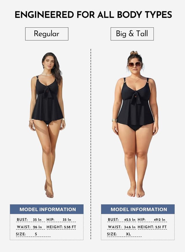 Detalle de Aleumdr Women’s Tankini Swimsuit with Tummy Control & V-Neck Tie Front