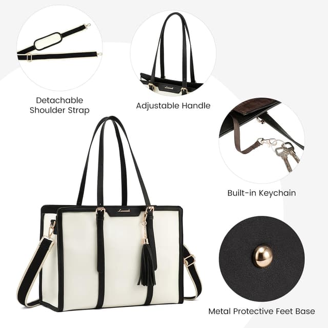 Detalle de LOVEVOOK Laptop Handtasche für 15,6 Zoll – Tote/Schulter-/Crossbody Bag mit Canvas und gepolstertem Laptopfach