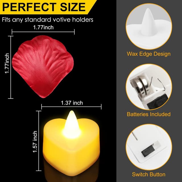 Detalle de gobutend 6000 Artificial Rose Petals with 72 Flameless LED Heart Tea Lights for Valentine’s, Weddings & Parties