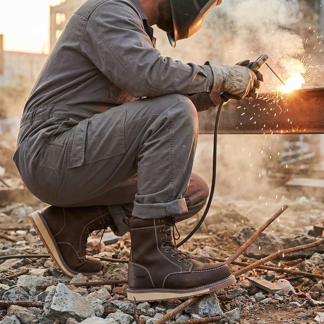 Detalle 2 de NINGO 8-Inch Steel Toe Waterproof Work Boots for Men (Moc Toe, Electrical Hazard)