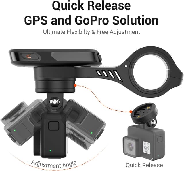 Detalle de CooSpo MT5S out-front bike computer and GoPro mount adapter for 25.4mm/31.8mm handlebars