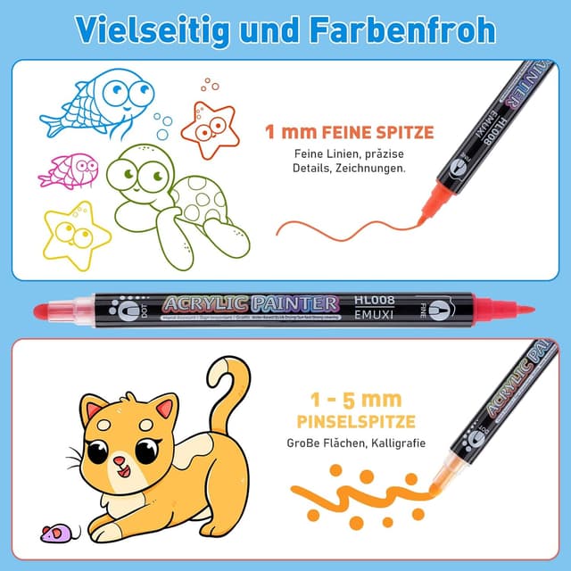 Detalle de TEVILIK 36 Acrylstifte für Steine – wasserfeste Doppelspitze (1–5 mm)